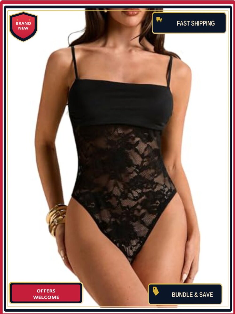 Milumia Women Lace Sheer Bodysuit Square Neck Cami Top Rave